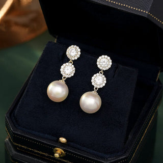 PEARL EARRINGS WITH ZIRCON FLOWERS Earrings blingmyfriend WHITE 