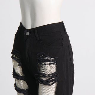 DIAMOND MESH PATCHWORK DENIM PANTS