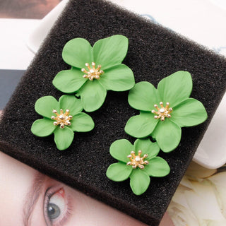 DOUBLE FLOWER EARRINGS sis label GREEN 