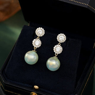 PEARL EARRINGS WITH ZIRCON FLOWERS Earrings blingmyfriend GREEN 