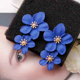 DOUBLE FLOWER EARRINGS sis label BLUE 