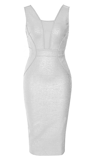 PLUNGE MESH BANDAGE MIDI DRESS IN SLIVER DRESS STYLE OF CB 