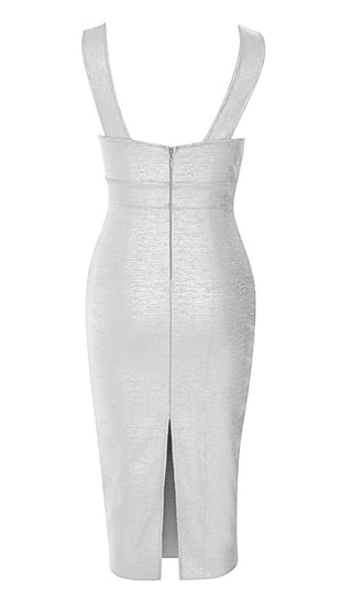 PLUNGE MESH BANDAGE MIDI DRESS IN SLIVER DRESS STYLE OF CB 