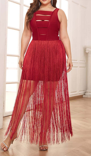 PLUS CUTOUT TASSEL MIDI DRESS IN RED DRESS STYLE OF CB 