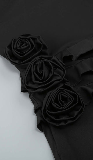 ROSE-DETAIL RUFFLED MINI DRESS IN BLACK DRESS styleofcb 