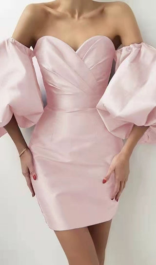 SATIN PUFF SLEEVE MINI DRESS IN PINK Dresses styleofcb 