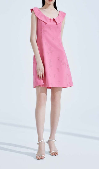 SLEEVELESS EMBROIDERED MINI DRESS IN PINK DRESS STYLE OF CB 