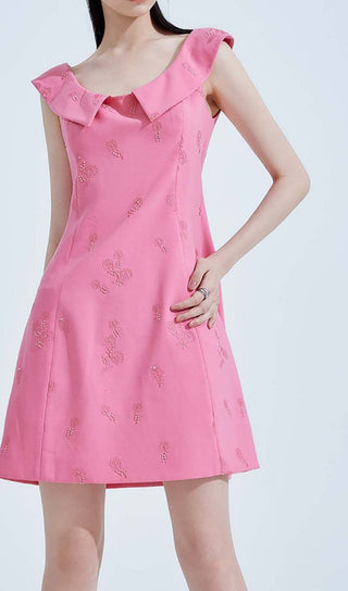 SLEEVELESS EMBROIDERED MINI DRESS IN PINK DRESS STYLE OF CB 