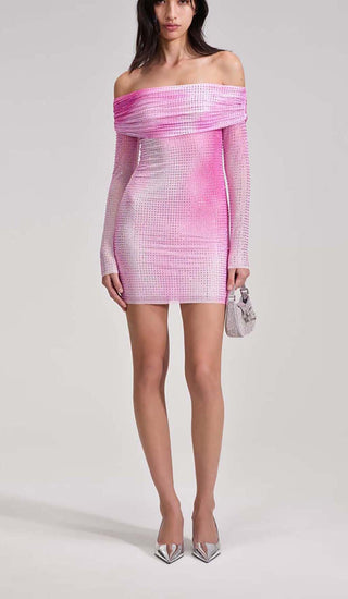 STRAPLESS CRYSTAL-EMBELLISHED MINI DRESS IN PINK DRESS styleofcb 