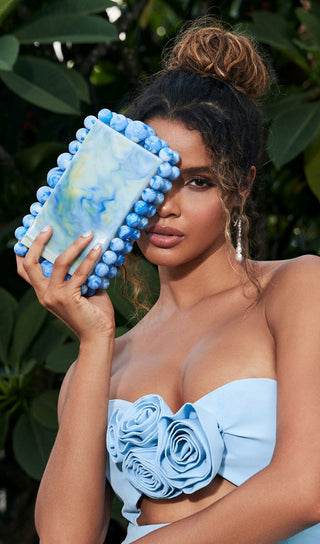 ACRYLIC BEADED CLUTCH IN BLUE Bags styleofcb 