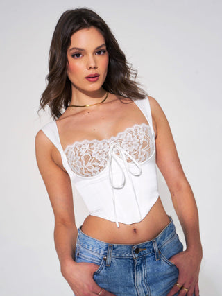 WHITE LACE SATIN CORSET TOP styleofcb 