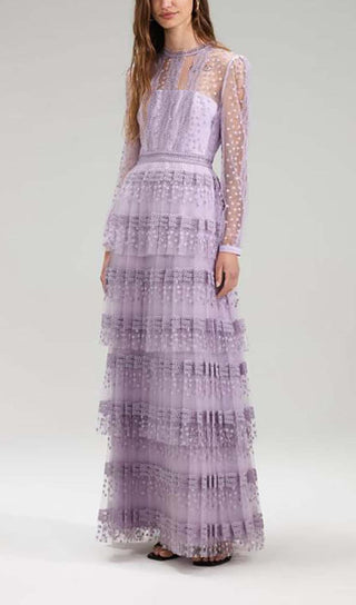 TIERED LACE MAXI DRESS IN LILAC DRESS ohcici 