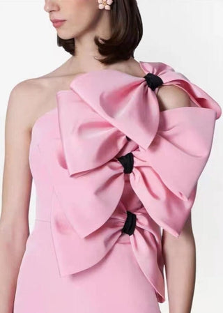 BOW-DETAILED SILK MINI DRESS IN PINK DRESS styleofcb 