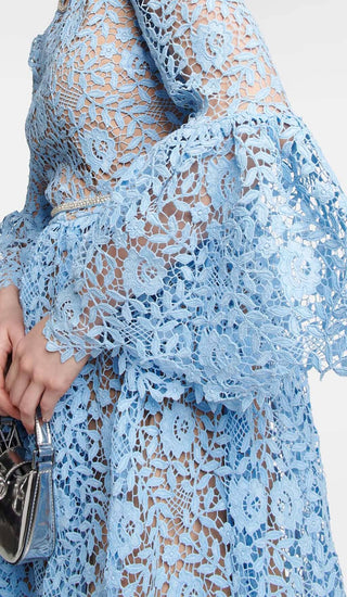 LONG SLEEVE ROSE LACE MAXI DRESS IN BLUE DRESS OH CICI