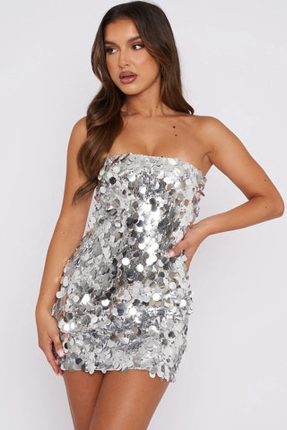 SEQUIN STRAPLESS BODYCON MINI DRESS