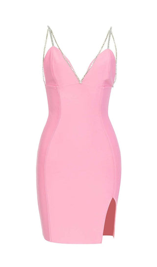 V-NECK CRYSTAL STRAP MINI DRESS IN PINK DRESS STYLE OF CB 