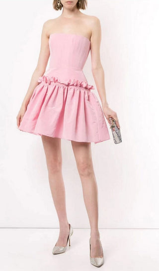 STRAPLESS RUFFLES SLEEVES MINI DRESS IN SOFT PINK styleofcb 