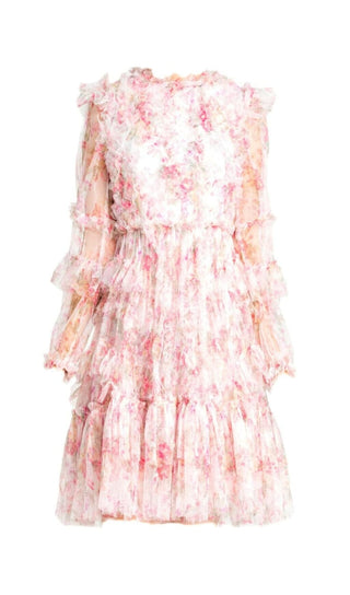 FLORAL MESH HEM MINI DRESS IN PINK DRESS STYLE OF CB 