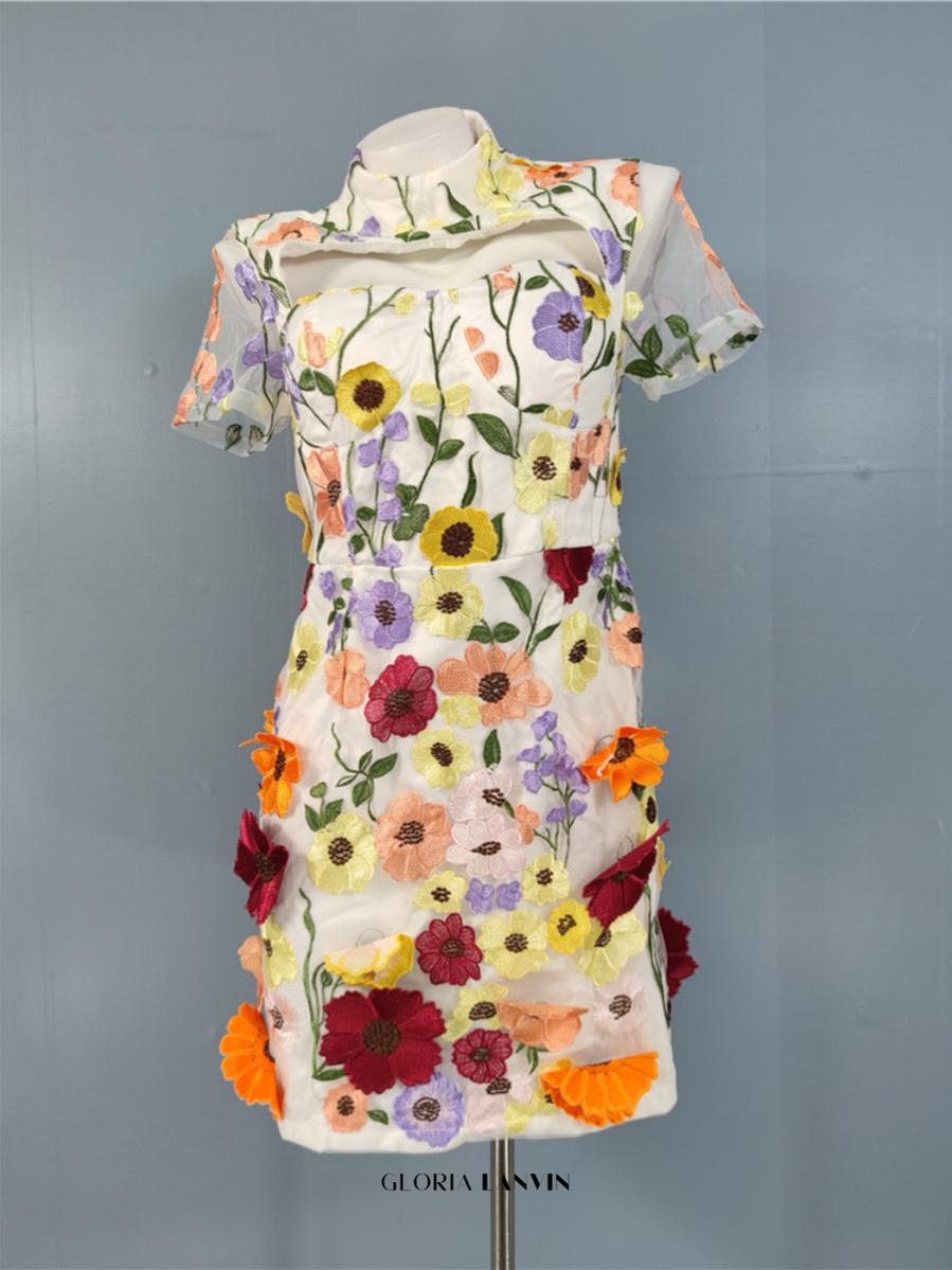 SHORT SLEEVED FLORAL PRINTED MINI DRESS