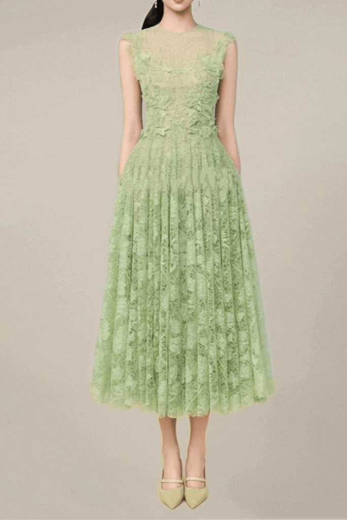 jennifer Lace Flower embellished maxi Dress in green