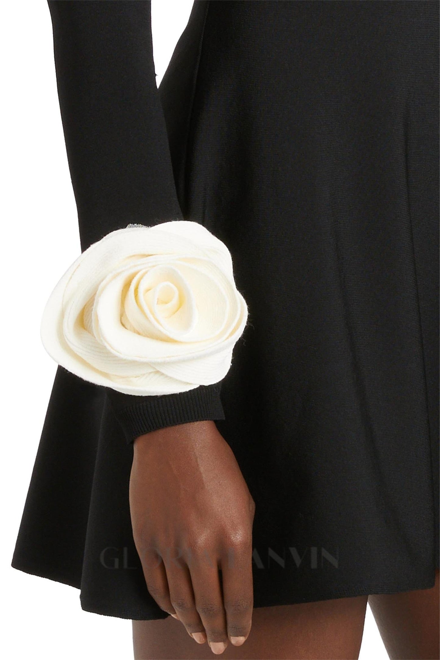 CHERYL 3D-BLUMEN-MINIKLEID MIT RUNDHALSAUSSCHNITT UND LANGEN ÄRMELN, SCHWARZ