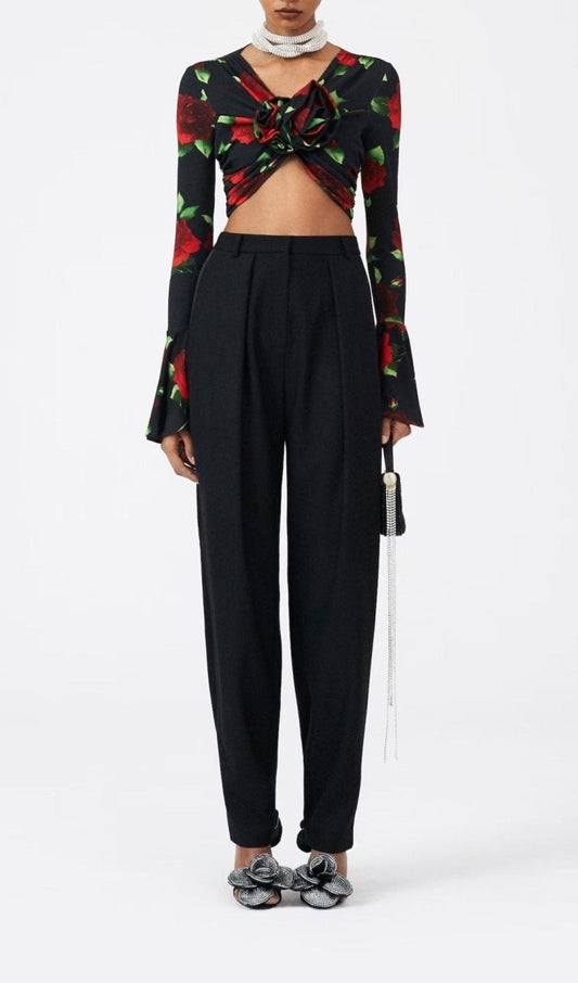 TOP COURT À IMPRIMÉ FLEURI NOIR