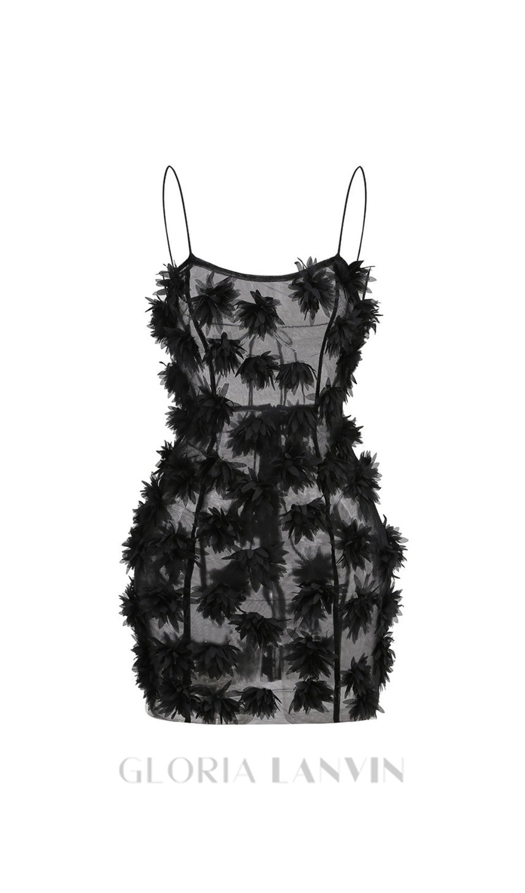 Robe courte noire ornée de fleurs