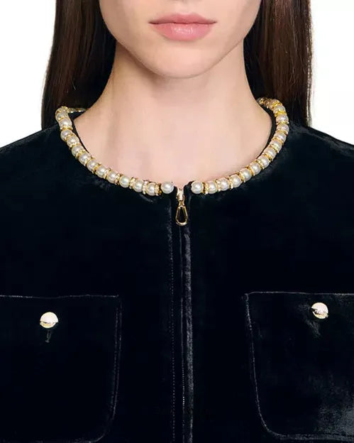 riva Pleated trim patchwork velvet mini dress in black