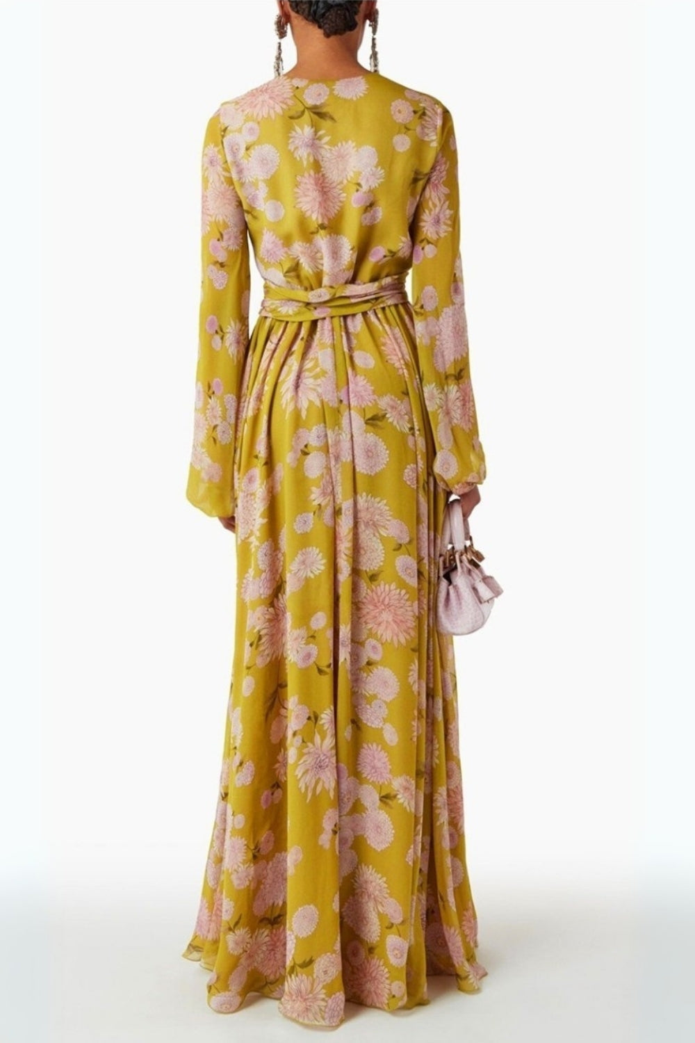 FLORAL SILK GEORGETTE MAXI DRESS IN YELLOW