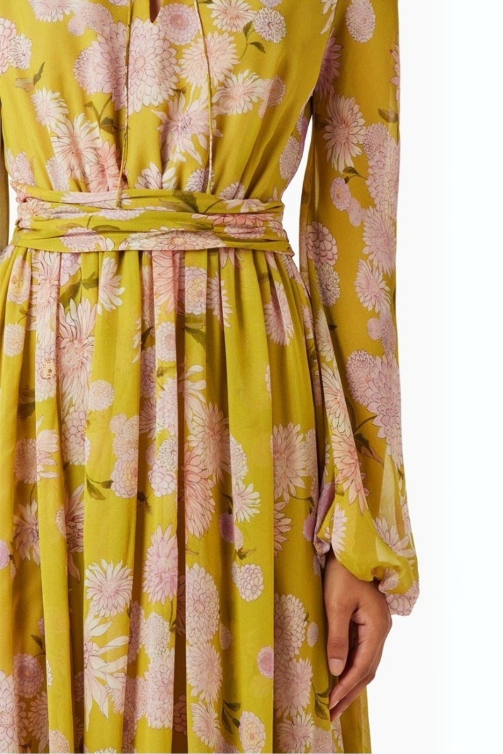 FLORAL SILK GEORGETTE MAXI DRESS IN YELLOW