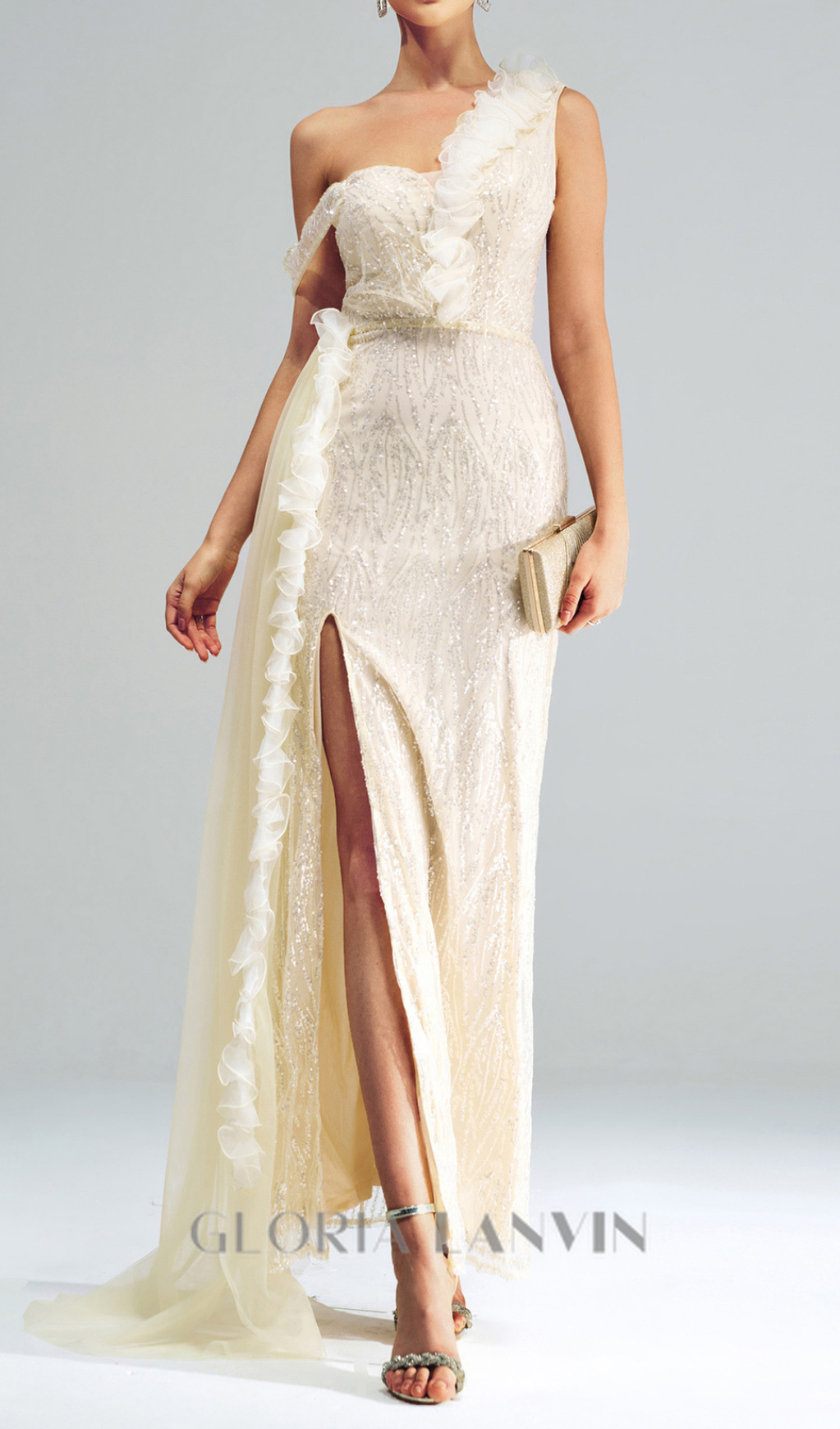 Robe maxi fendue à fines bretelles et application florale