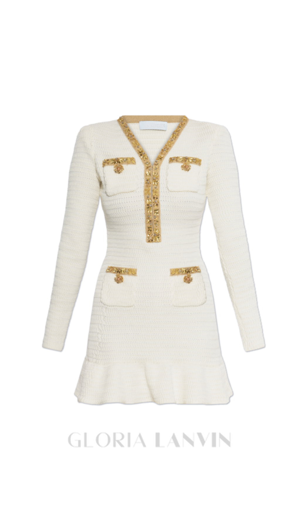 cremefarbenes Minikleid aus Lurexstrick