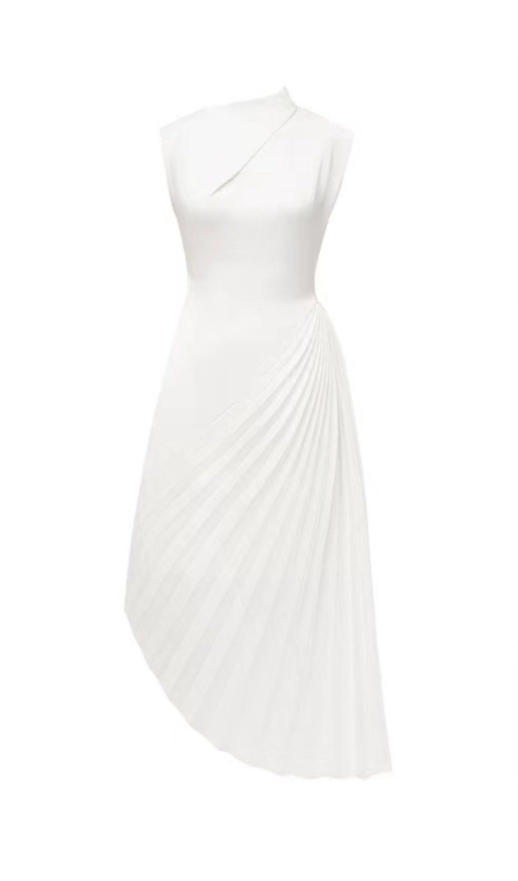 ROBE MIDI PLISSÉE DIAGONALE BLANCHE