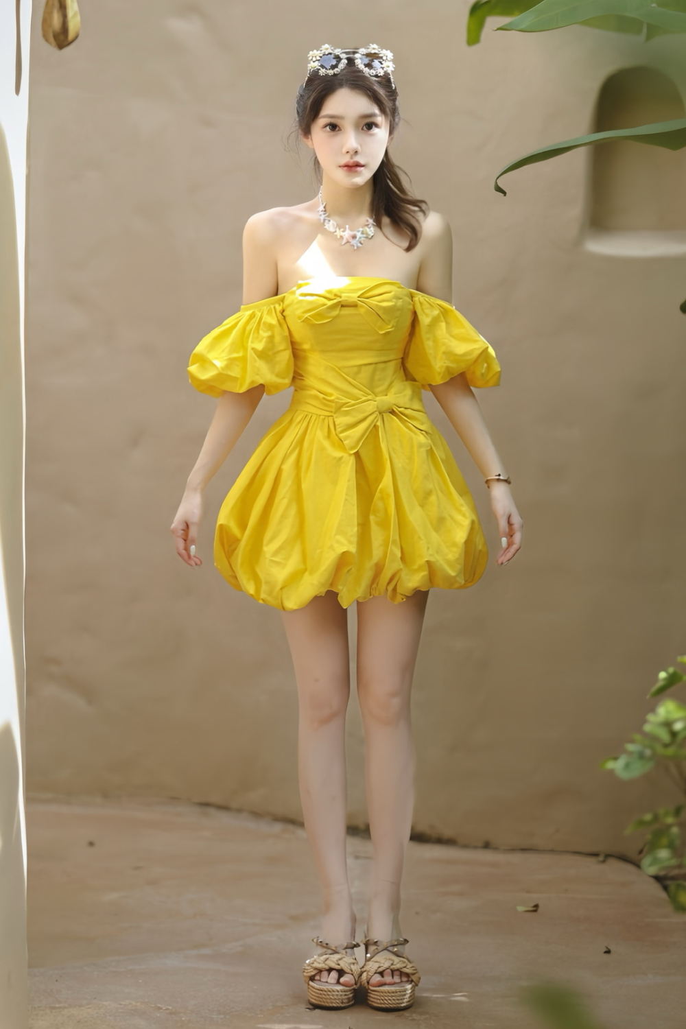 Robe bustier Bonnie Puff Mini jaune