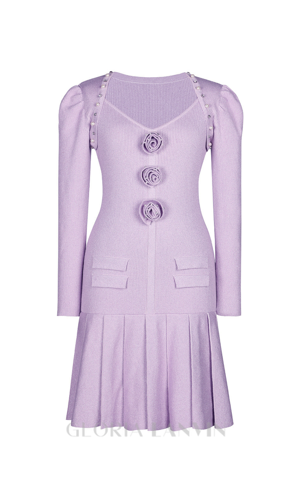 flower knit mini dress in pale purple