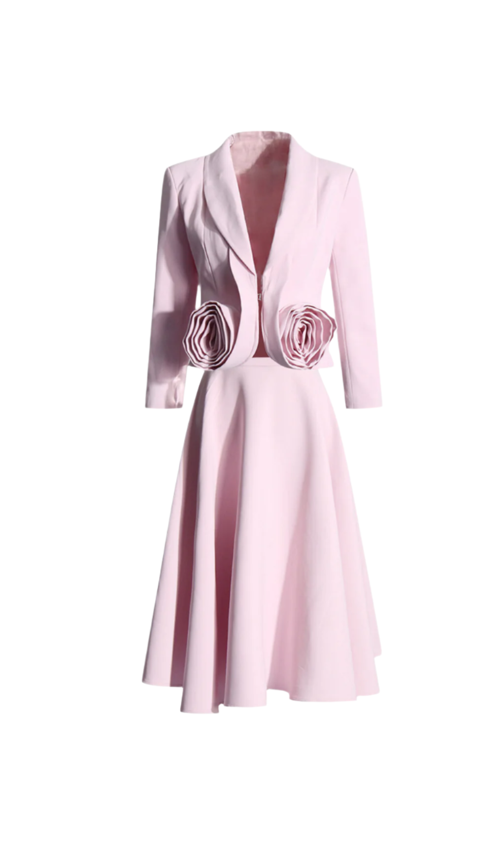 CAROL PINK 3D-BLUMENBLAZER &amp; HOCHGESCHNITTENER MIDI-ROCK SET