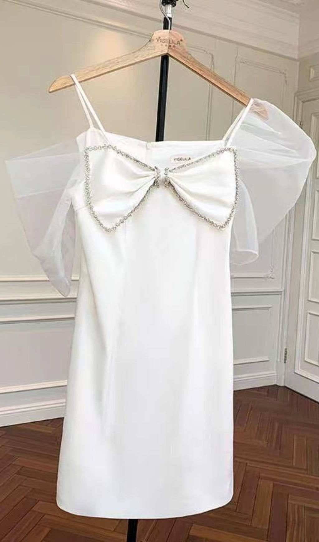ROBE MINI À NŒUD À MANCHES BOUFFANTES BLANCHE