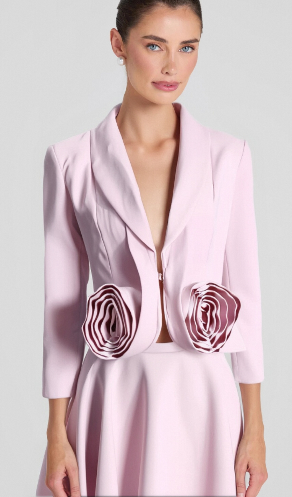 CAROL PINK 3D-BLUMENBLAZER &amp; HOCHGESCHNITTENER MIDI-ROCK SET