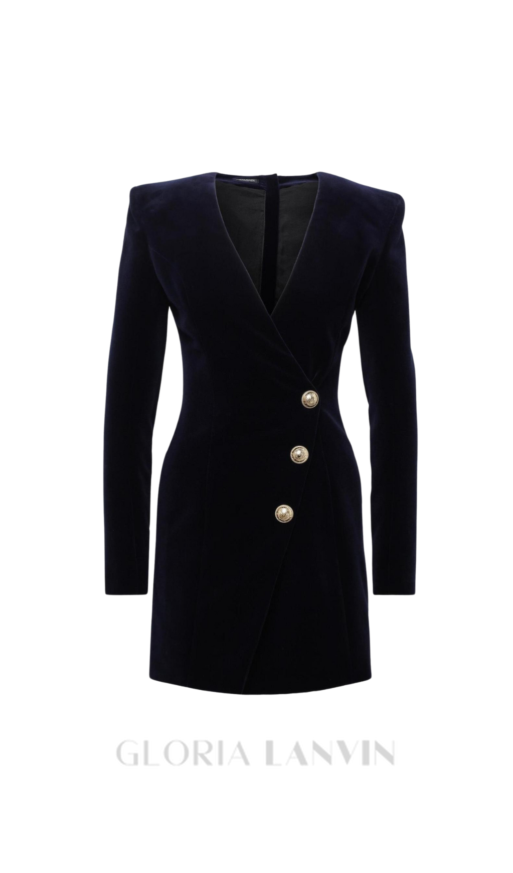 HEDDA MINIKLEID AUS SCHWARZEM SAMT MIT V-AUSSCHNITT UND METALLKNÖPFEN