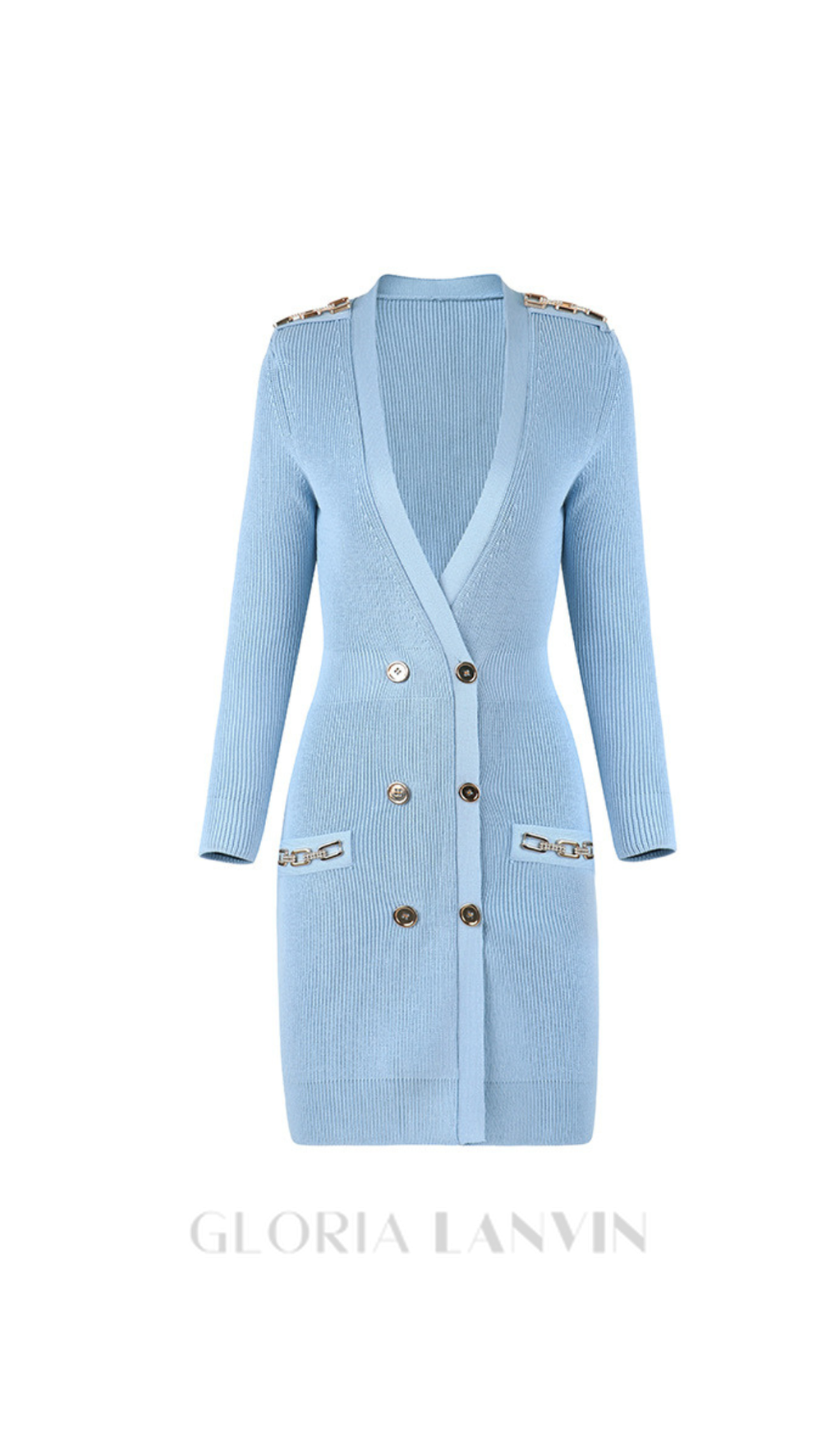 CAROLINE STRICK-MINIKLEID MIT METALLOHN IN BLAU