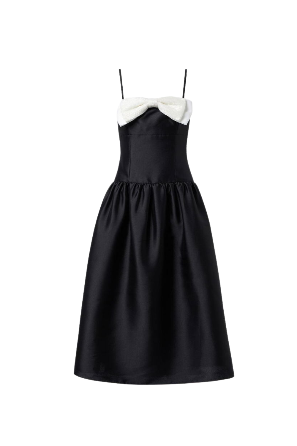 Robe midi en taffetas noir ornée d'un nœud