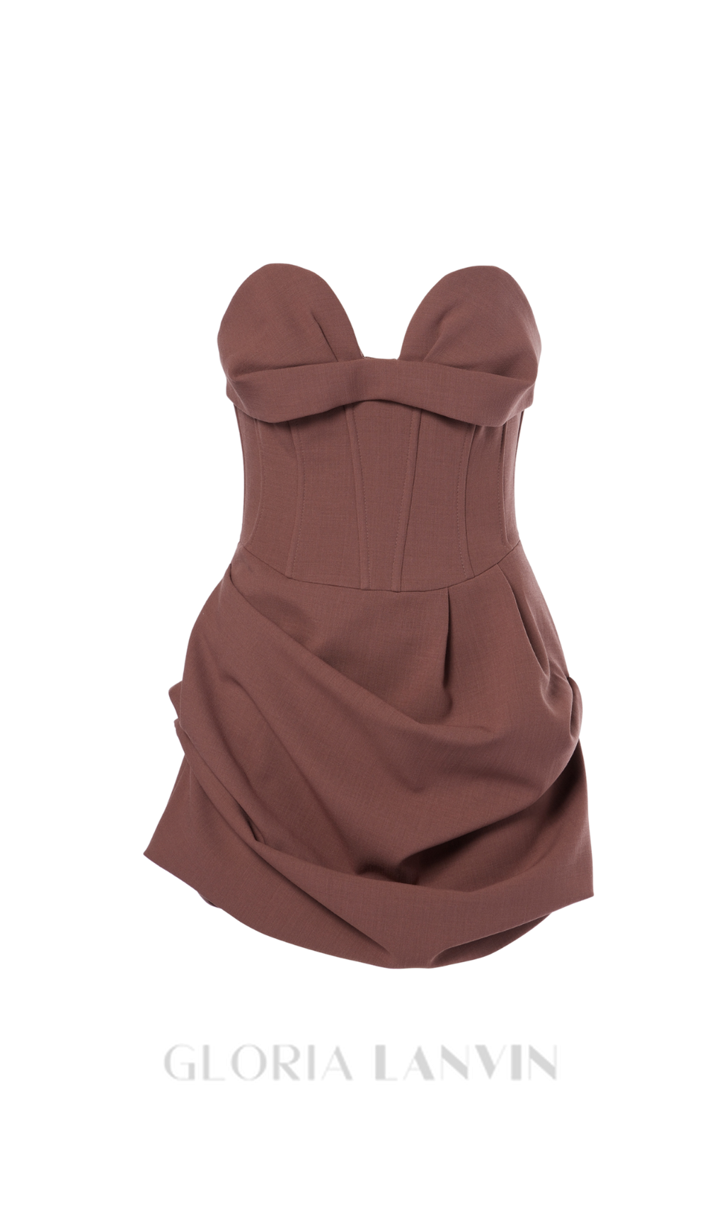 GRISELDA DRAPIERTES BUSTIER-MINIKLEID AUS WOLLMISCHUNG IN BRAUN