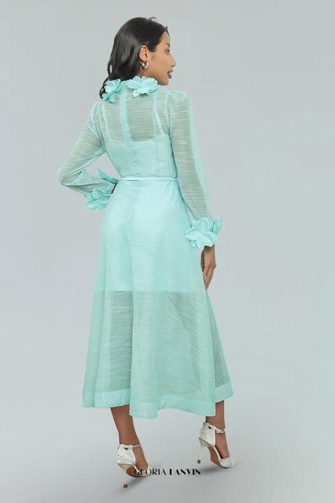 Robe midi en dentelle ornée de fleurs Vicky, couleur verte