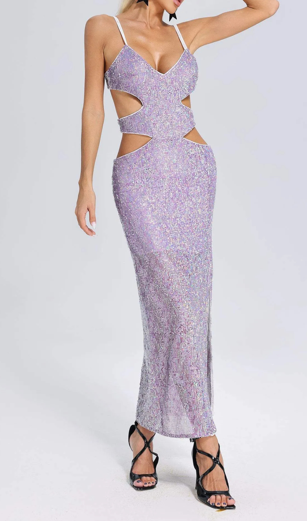 ROBE MIDI À PAILLETTES DÉCOUPÉES