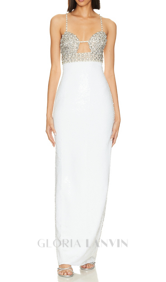 HAND BEADED SEQUIN GOWN