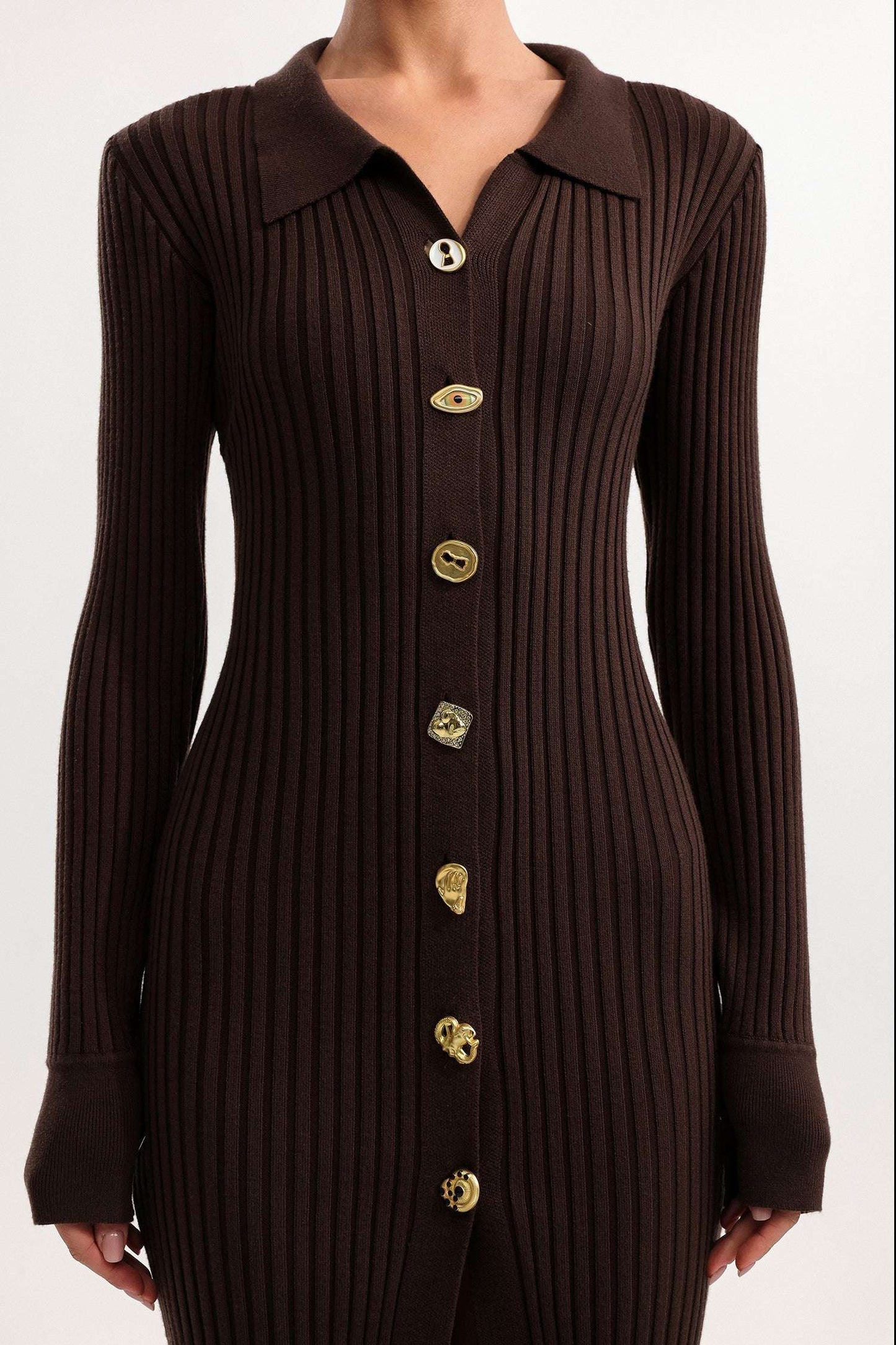 xaviera Contour V Neck Long Sleeve Knit Mini Dress