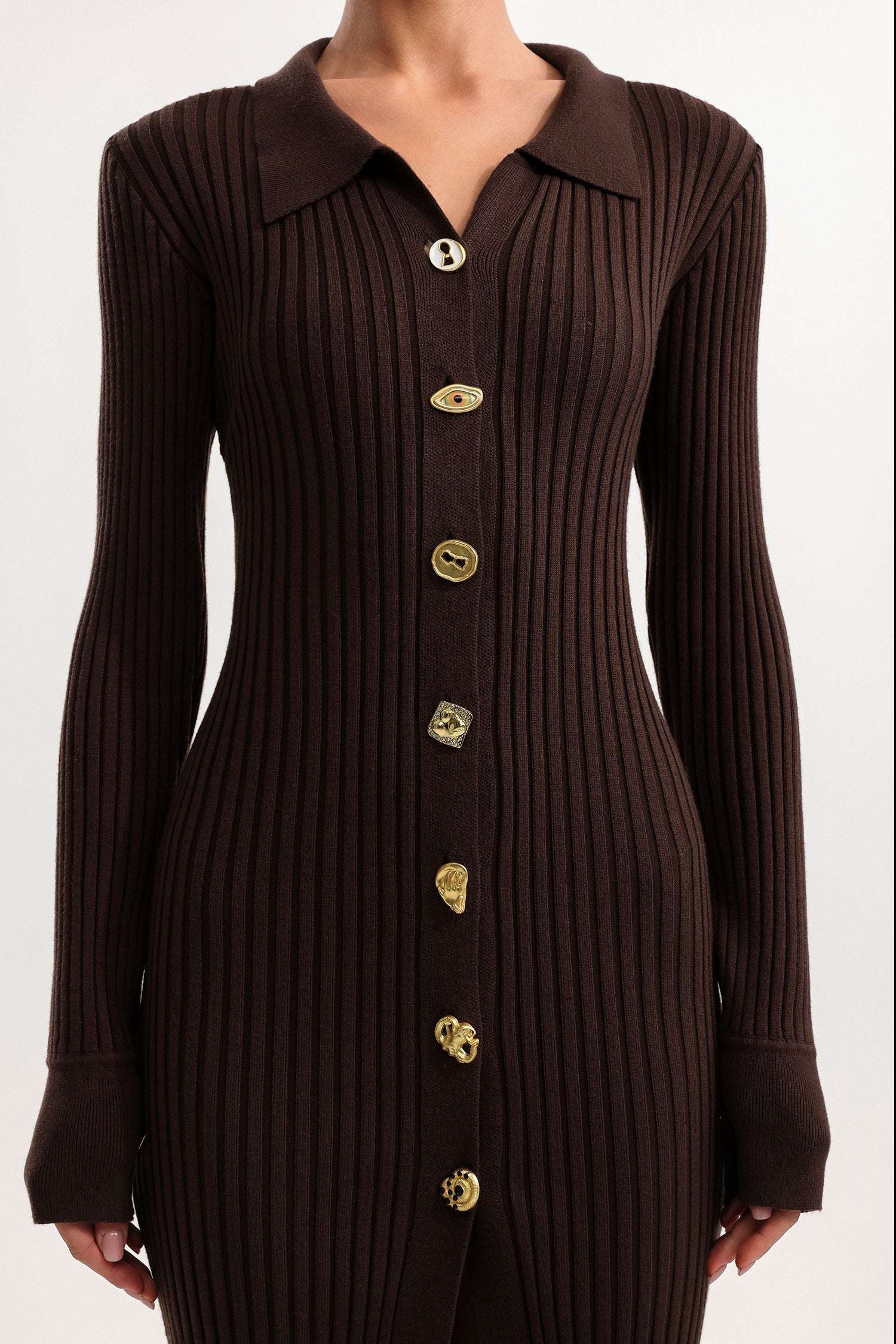 xaviera Contour V Neck Long Sleeve Knit Mini Dress