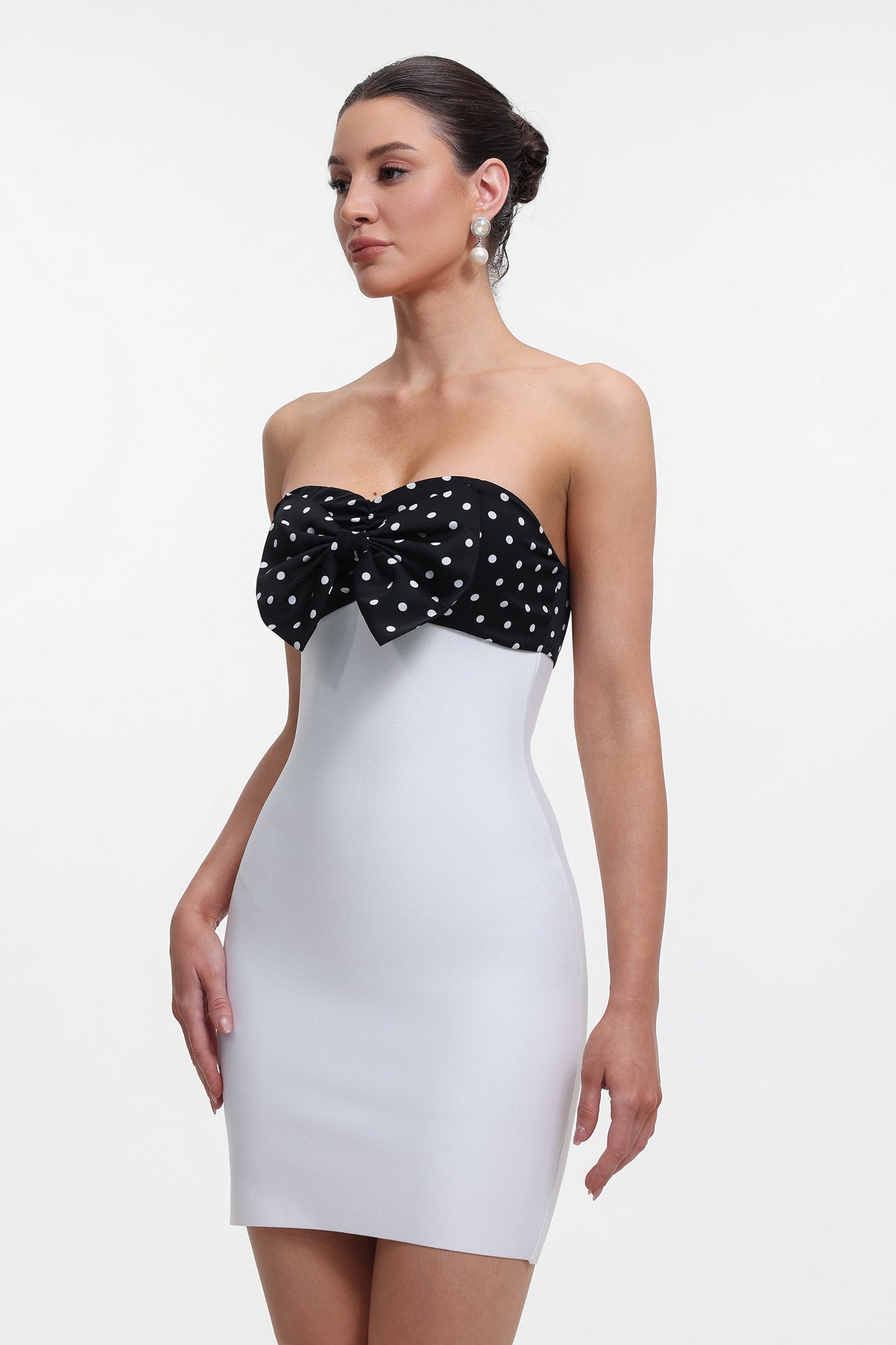 michaelia white Contour Sleeveless Polka Dot Contrast bow Bandage Mini Dress