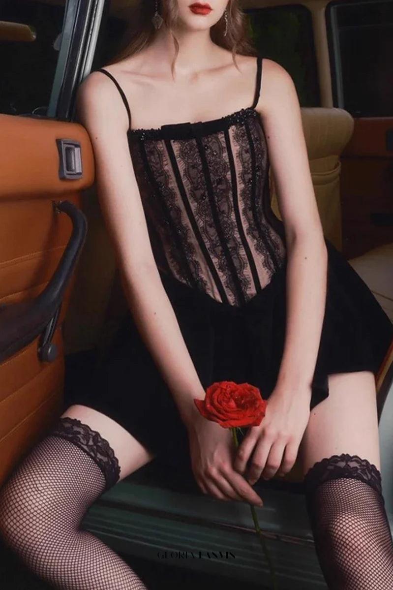 rebecca Black Corset Lace Flare Mini Dress