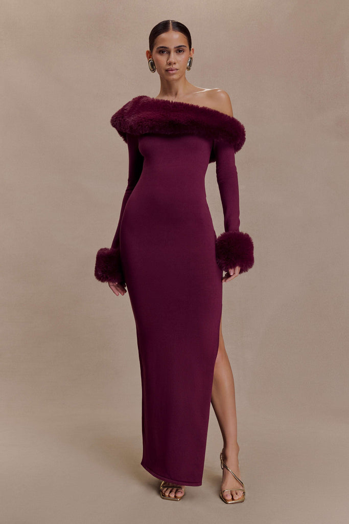 rebecca Faux Fur Knit Maxi Dress - Plum
